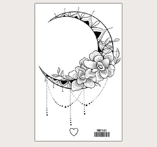 Adesivo di tataggio con motivo luna & fiore