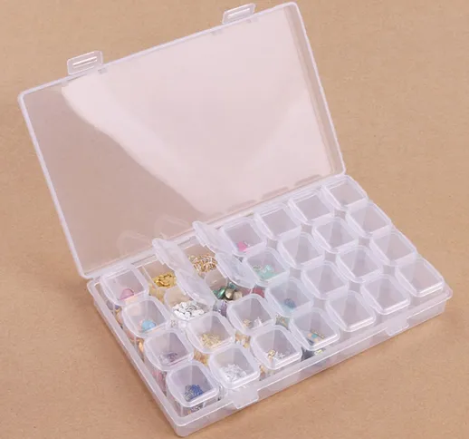 1 pezzo scatola di stoccaggio per gioielli trasparente con 28 griglie