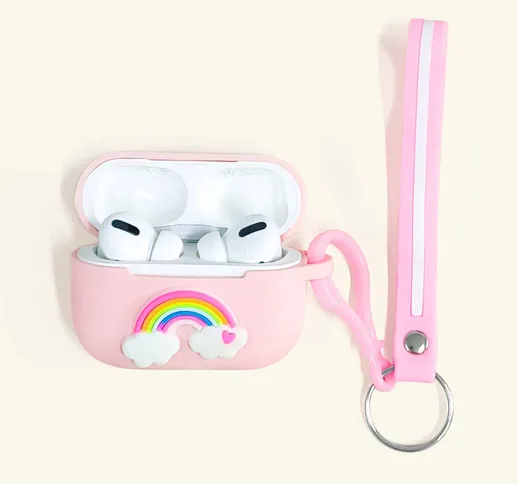 Custodia per AirPods Pro in silicone con arcobaleno e Portachiavi