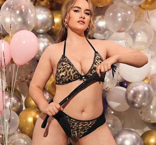 Set biancheria intima in tulle con stampa leopardo