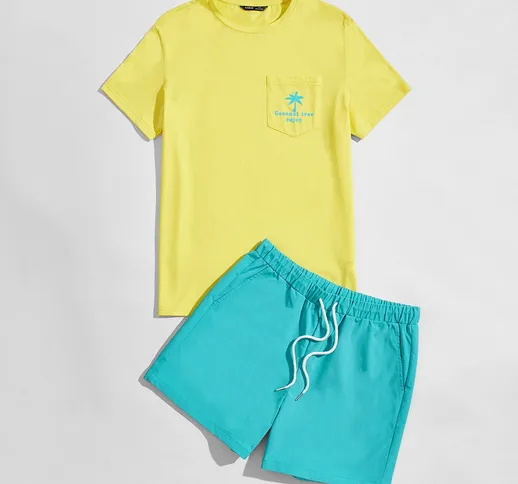 Set maglietta con stampa albero e lettera e shorts