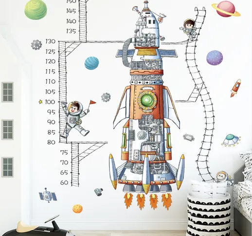 Adesivo murale per misurare l'altezza per bambini con astronauta di fumetto