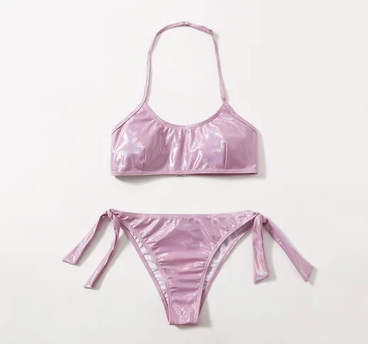 Costume da bagno bikini con annodatura al collo con nodo brillante