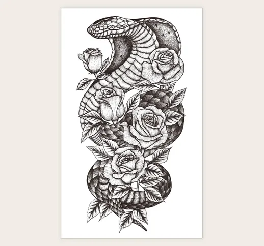 Adesivo per tatuaggio con motivo serpente e fiore 1 foglio