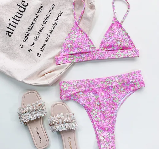 Costume da bagno bikini a triangolo con stampa floreale casuale
