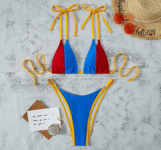 Costume da bagno bikini a triangolo perizoma color block