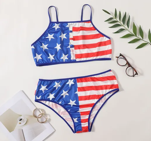 taglie forti Set lingerie con stampa bandiera americana