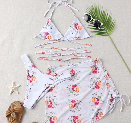 3 pezzi costume da bagno bikini a triangolo micro & Gonna da spiaggia