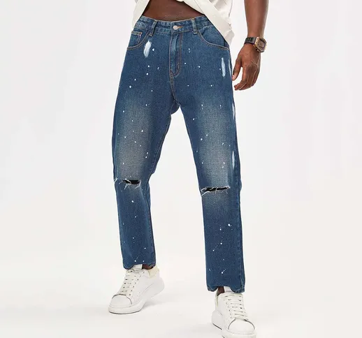 Jeans sfilacciati strappati con spruzzo di vernice