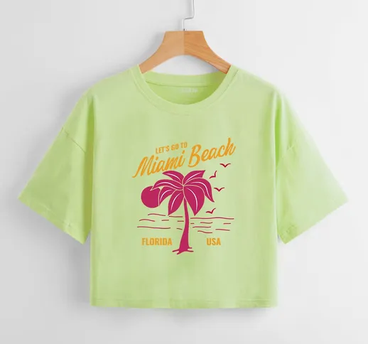 Maglietta con grafica slogan e albero di palma