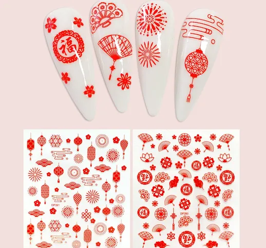 2 fogli adesivo per unghie arte con fiore & fuochi d'artificio