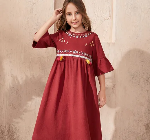 Vestiti da ragazza Bottoni Ritagliato Frange Floreale Bohemien