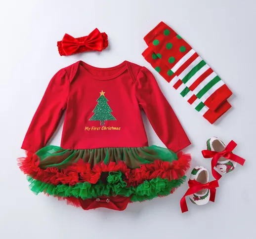 neonato Natale in maglia con volant Body & Fascia capelli & Scaldamuscoli & Scarpe