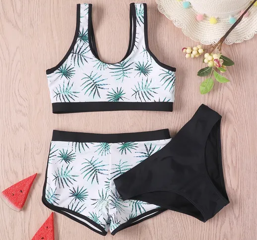 Bikini stampa vegetale bordo a contrasto