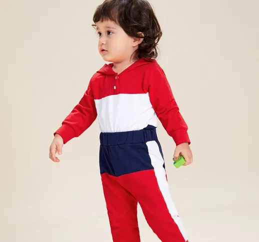 neonato color block Body con cappuccio & cucitura laterale Pantaloni sportivi
