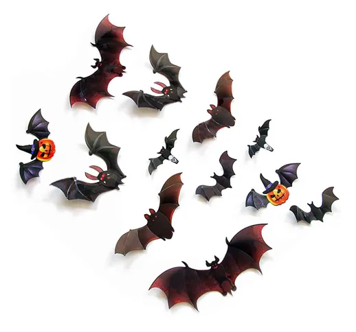 12 pezzi Adesivi da muro pipistrello 3D Halloween