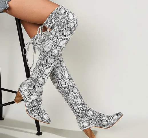 Stivali altezza ginocchio con stampa effetto serpente con nodo dietro design