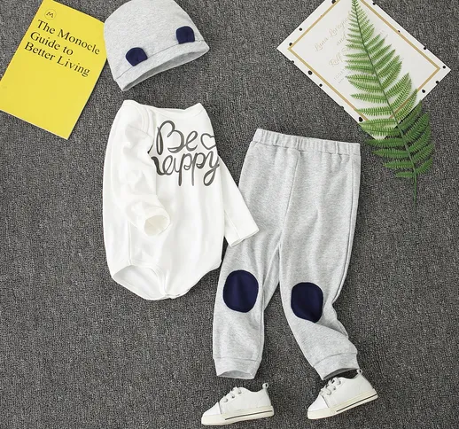 neonato con grafica slogan Body & toppa Pantaloni sportivi & design 3D delle orecchie capp...