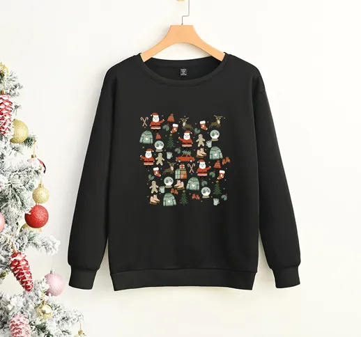 taglie forti Pullover termica Babbo Natale & con stampa dell'albero