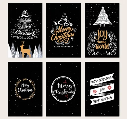 6 pezzi Biglietto d'auguri Natale con grafica slogan casuale