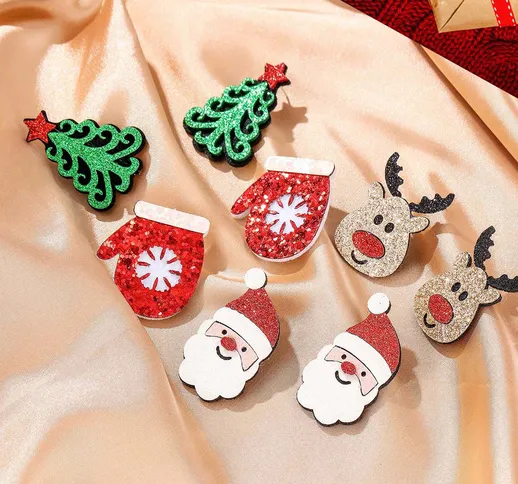 4 paia Orecchini a bottone albero di Natale decorato
