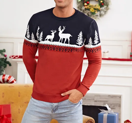 Maglione alce di Natale & albero motivo color block