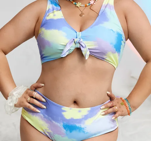 taglie forti Bikini tie dye con nodo