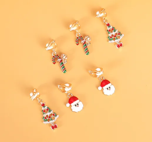 3 paia orecchini a clip albero di Natale & Babbo Natale ciondolo