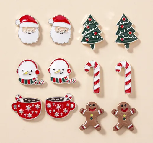 6 paia orecchini a bottone albero di Natale & Babbo Natale decorato
