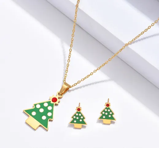 3 pezzi set gioielli placcato oro 18K albero di Natale pendente