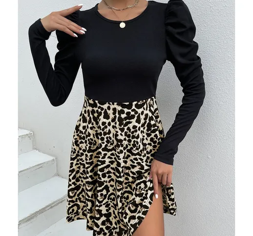 2 in 1 vestito con stampa leopardo manica arricciata
