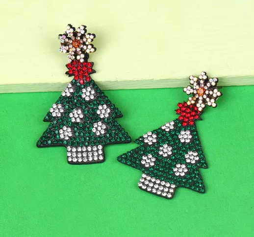 Orecchini a bottone con strass albero di Natale decorato