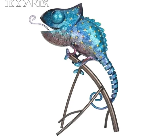 Tooarts Chameleon Scultura Ornamento di animali in ferro Stile animale selvatico Decorazio...