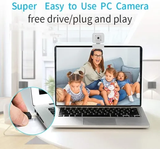 Webcam USB 4K Grandangolare Messa a fuoco automatica Regolazione della luminosità a 3 live...