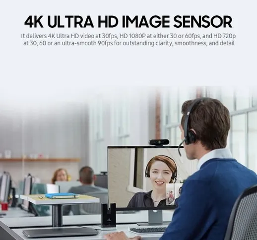 Logitech C1000e Videocamera grandangolare 4K Ultra HD Webcam USB Microfono con riduzione d...