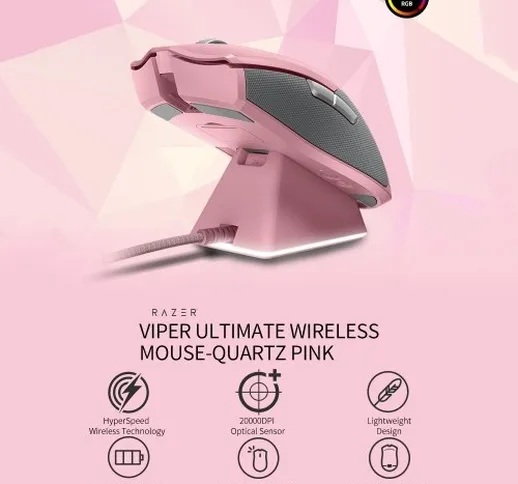 Mouse wireless Razer Viper Ultimate con HyperSpeed Wireless 20000 DPI FOCUS + sensore otti...