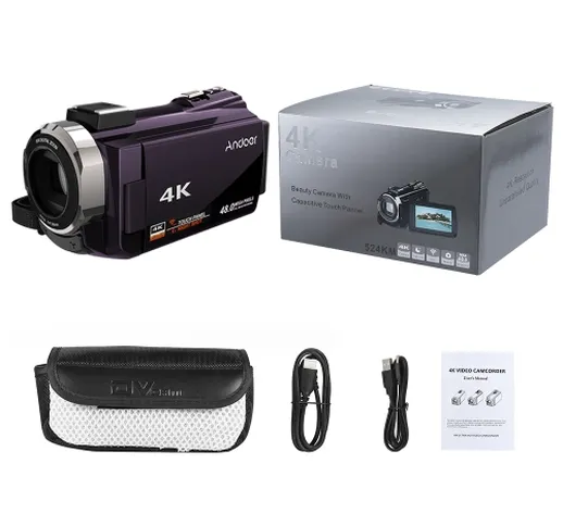Andoer 4K 1080P 48MP WiFi Videocamera digitale Registratore videocamera