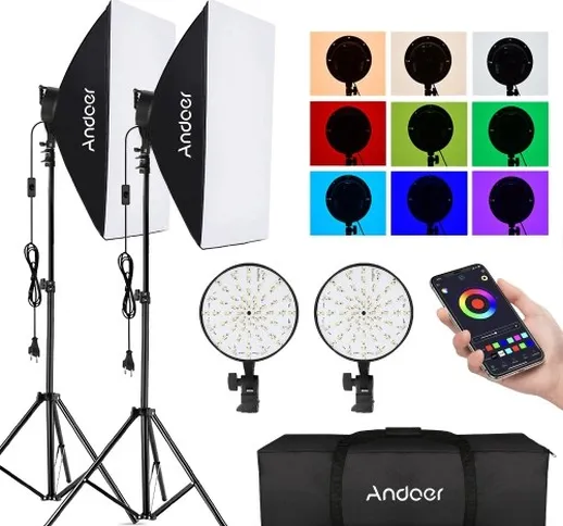 Andoer Studio Photography RGB Softbox Lighting Kit Controllo APP con Softbox 20 * 28 polli...