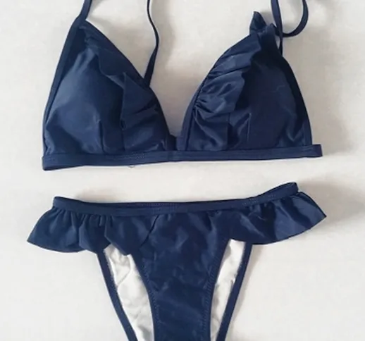 New Sexy Donna Frilly Bikini Set Ruffles Self-tie Backless Vita bassa Due pezzi Costina da...