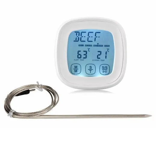 Termometro digitale per carne LCD touchscreen Timer per barbecue Termometro per la cottura...