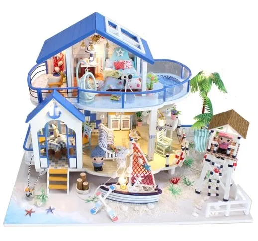 Mini casa delle bambole in miniatura kit fai-da-te con luci a led e mobili per set regalo