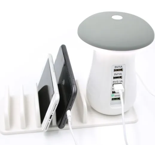 Mushroom LED Desk Lamp Caricabatterie rapido 3.0-5 porta Caricatore rapido USB Supporto pe...