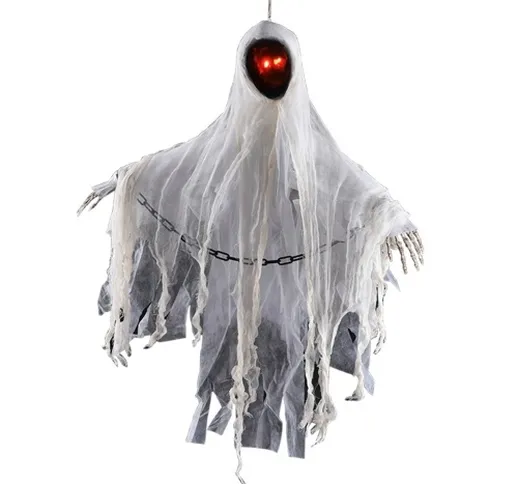 Fantasma appeso di Halloween con catene di occhi LED rossi Spaventoso inquietante teschio...