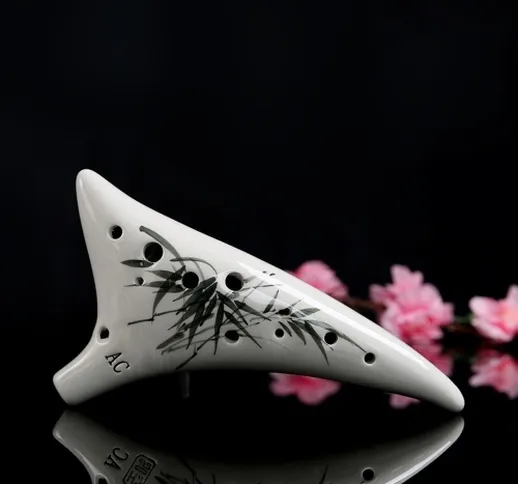 Strumento musicale dipinto a mano Ocarina Alto C in ceramica a 12 fori deformato con cordi...