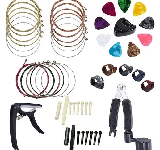 34Pcs Kit di accessori per chitarra Plettri per chitarra Capo Corde per chitarra acustica...