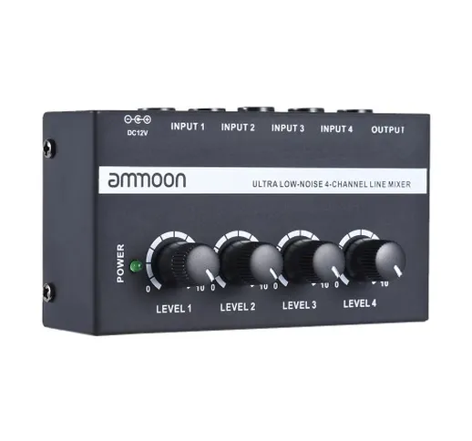 ammoon MX400 ultracompatte Low Noise 4 Canali Linea Mono Audio Mixer con adattatore di ali...