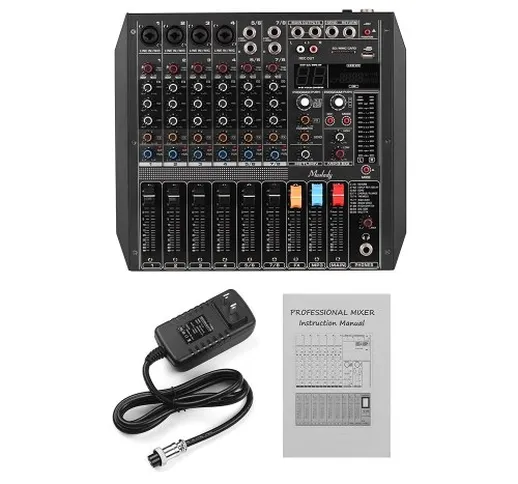 Muslady ER-800 Mixer console di missaggio a 8 canali Effetti 99 DSP integrati + Alimentazi...