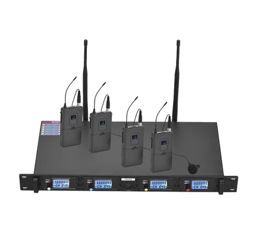 Muslady D4-1 Sistema microfonico wireless UHF a 4 canali professionale Comprende 4 microfo...