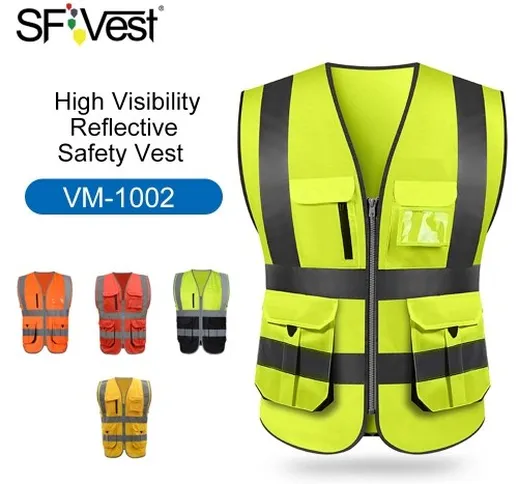 SFVest alta visibilità riflettente gilet di sicurezza giubbotto riflettente multi tasche a...