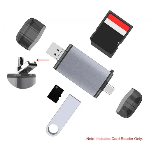 Lettore di schede 6 in 1 USB Type-C Micro USB e USB 2.0 Combo a 2 slot TF / SD Card Reader...